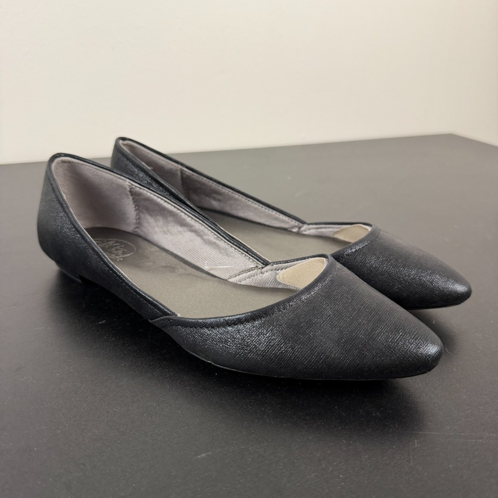 LifeStride Zaela Ballet Flats Womens 7.5W Black Faux Leather Pointed Toe Slip-On